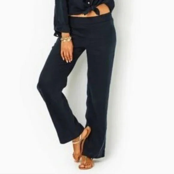 EUC Lilly Pulitzer "Deri" Black Woven Linen Wide-Leg Palazzo Pants Size Small - Picture 3 of 11